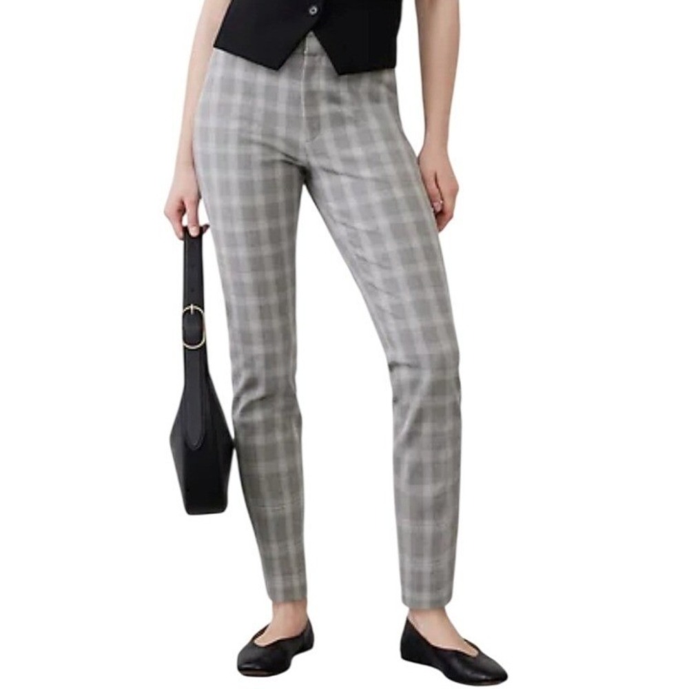 Banana Republic Sloan Slim Mid-Rise Ankle Pant Women 4‎ Grey Plaid Trousers